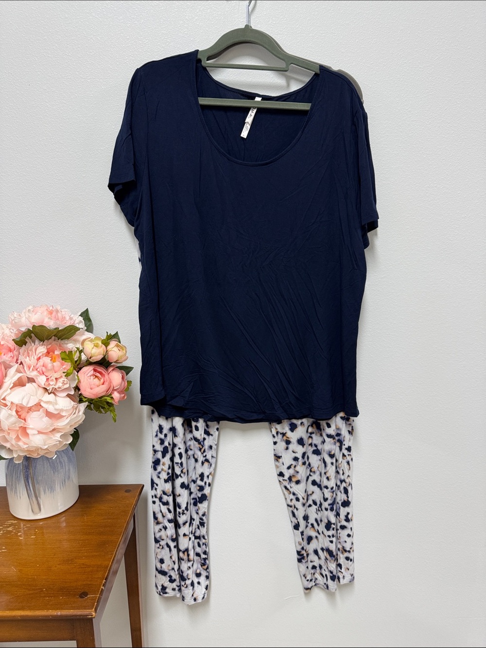 Soma Cool Nights Navy Scoop Neck Tee with Animal Print Pants Set